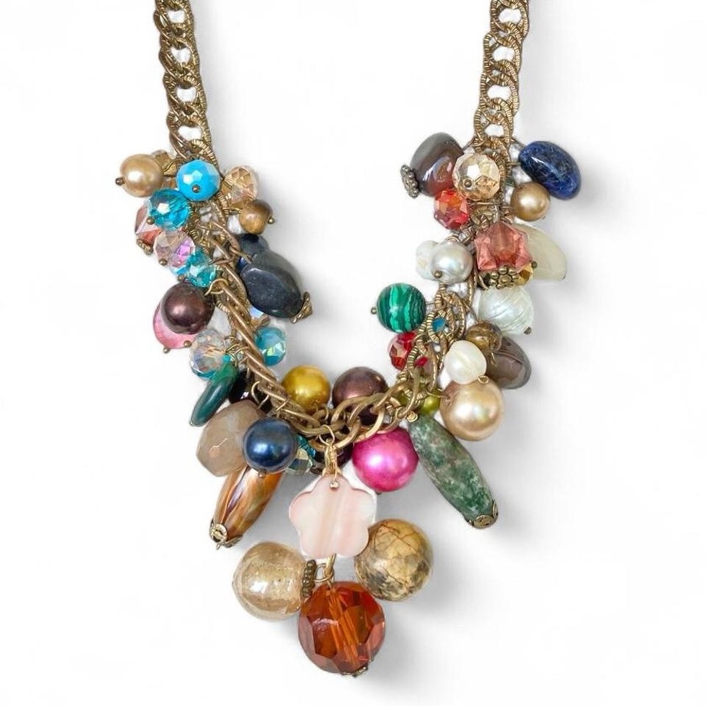 Vintage chunky colorful eclectic statement charm necklace